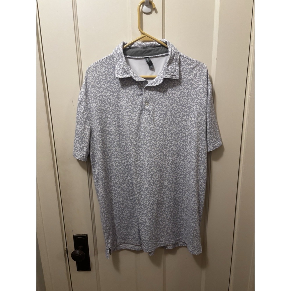 Anderson Ord Mens Golf Polo Shirt Blue White Floral Leaf Print Stretch Large